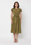 Dot Print Front Pocket with Belt Dress DRESS Gracia Fashion OLIVE S 