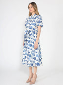 Dot print puff sleeve elastic back midi dress DRESS Gracia Fashion 