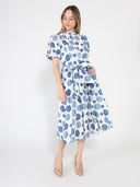 Dot print puff sleeve elastic back midi dress DRESS Gracia Fashion 