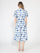 Dot print puff sleeve elastic back midi dress DRESS Gracia Fashion 