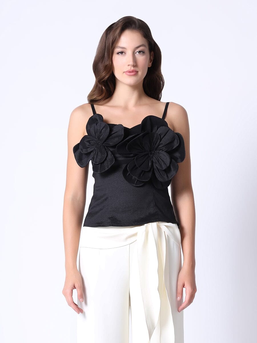Double Big Flower Camisole TOP Gracia Fashion BLACK S 