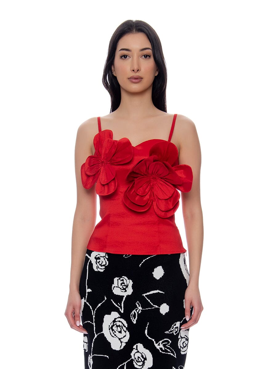 Double Big Flower Camisole TOP Gracia Fashion RED S 