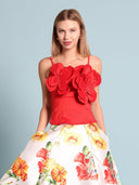 Double Big Flower Camisole TOP Gracia Fashion RED S 