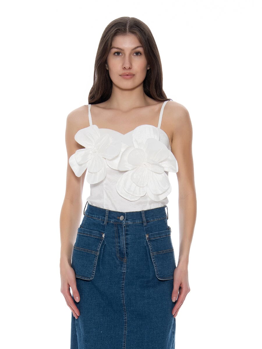 Double Big Flower Camisole TOP Gracia Fashion WHITE S 