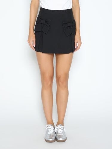 Double Bow Detailed Mini Skort PANTS Gracia Fashion BLACK S 