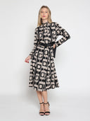 Double Breasted Long Sleeve Belted Print Dress DRESS Gracia Fashion 