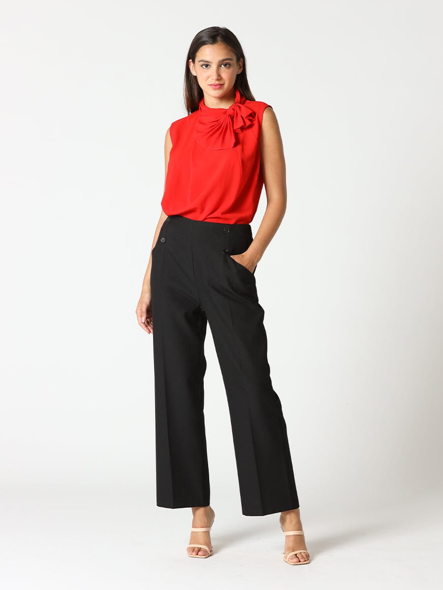 Double Front Button Straight-Fit Trousers PANTS Gracia Fashion 