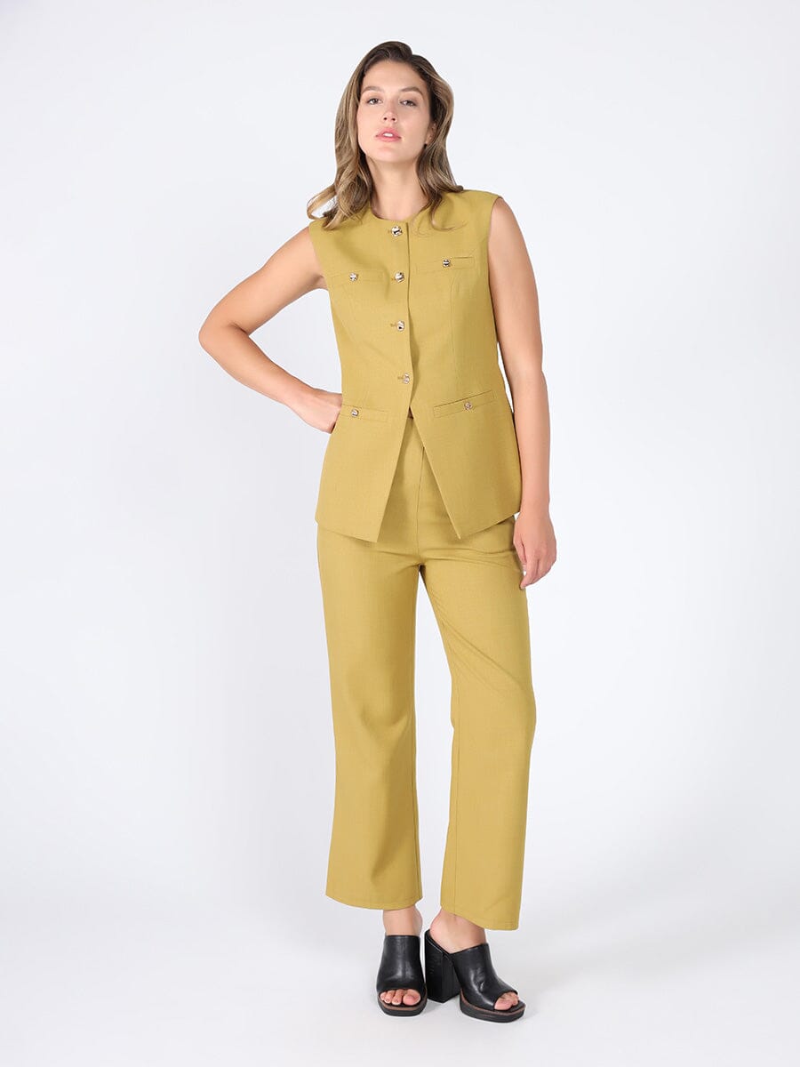 Double Front Button Straight-Fit Trousers PANTS Gracia Fashion MUSTARD S 