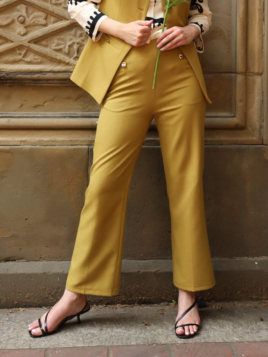 Double Front Button Straight-Fit Trousers PANTS Gracia Fashion MUSTARD S 