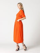 Double Ruched Waist Short Sleeve Solid Midi Dress DRESS Gracia Fashion 