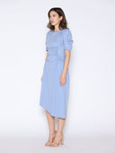 Double Ruched Waist Short Sleeve Solid Midi Dress DRESS Gracia Fashion 