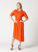 Double Ruched Waist Short Sleeve Solid Midi Dress DRESS Gracia Fashion 
