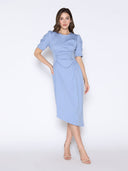 Double Ruched Waist Short Sleeve Solid Midi Dress DRESS Gracia Fashion 