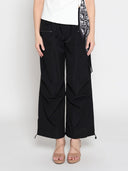 Dreawstring Ruched Cargo Parachute Pants PANTS Gracia Fashion BLACK S 