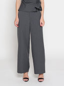 Elastic back straight fit casual pants PANTS Gracia Fashion GREY S 