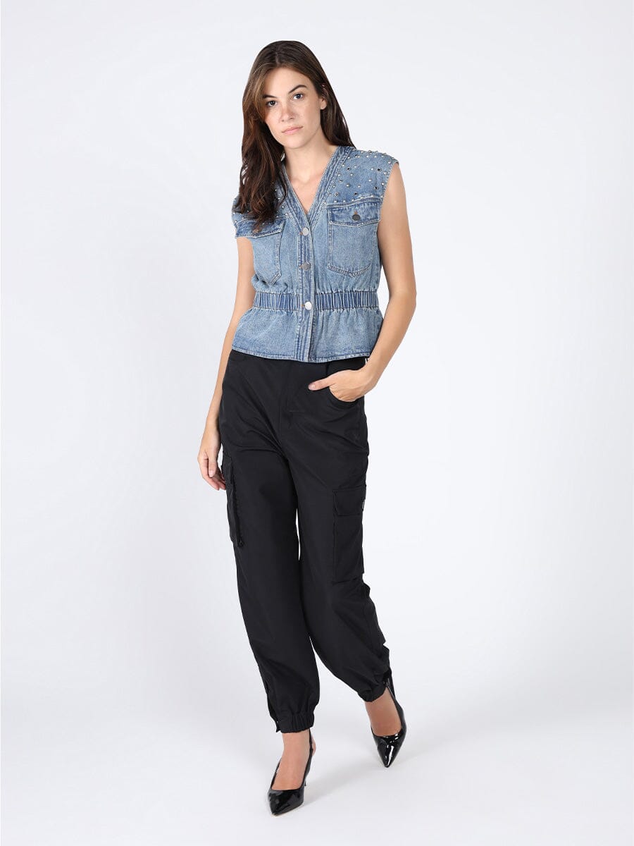 Elastic waist Denim Vest TOP Gracia Fashion DENIM S 