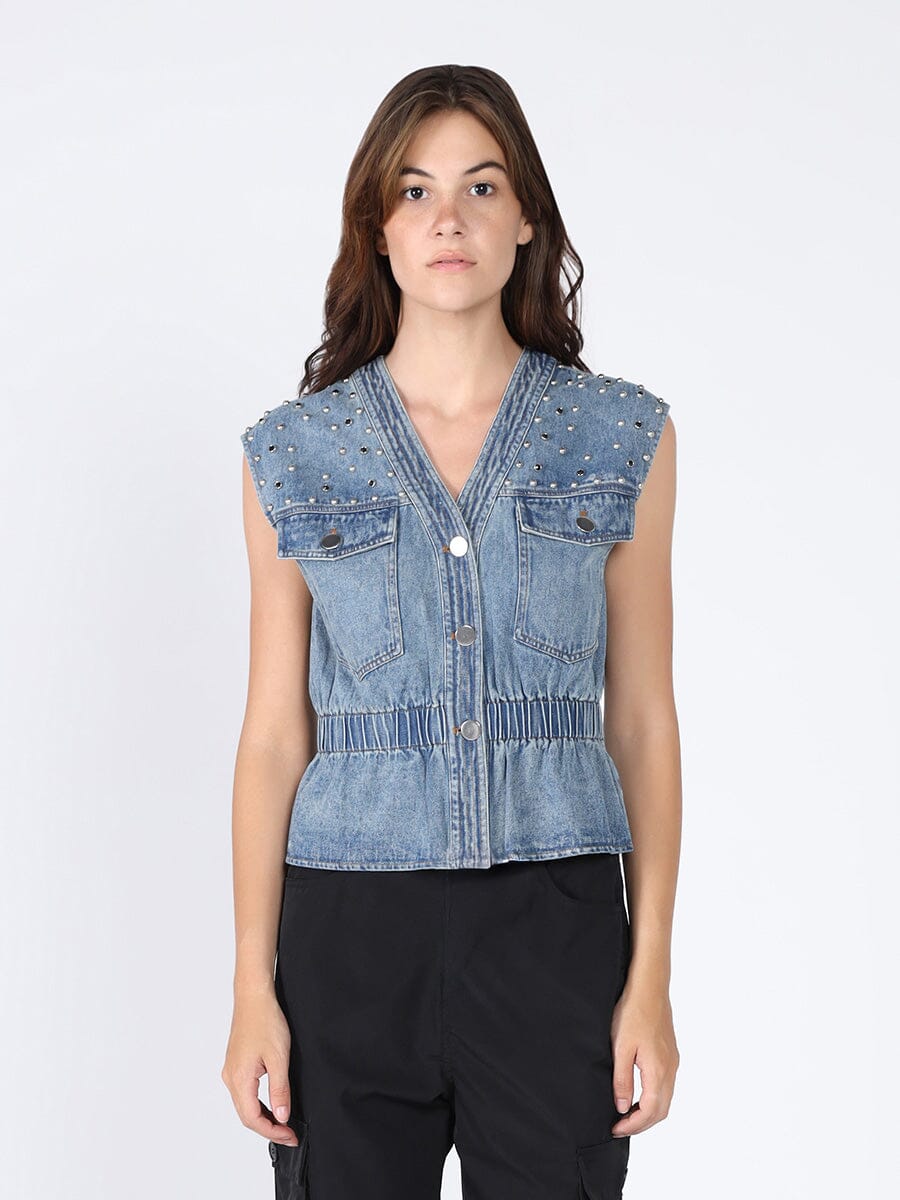 Elastic waist Denim Vest TOP Gracia Fashion DENIM S 