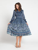 Elastic Waist Long Sleeve Midi Dress DRESS Gracia Fashion 