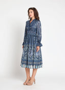 Elastic Waist Long Sleeve Midi Dress DRESS Gracia Fashion 