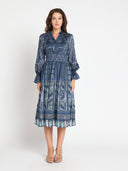 Elastic Waist Long Sleeve Midi Dress DRESS Gracia Fashion NAVY S 