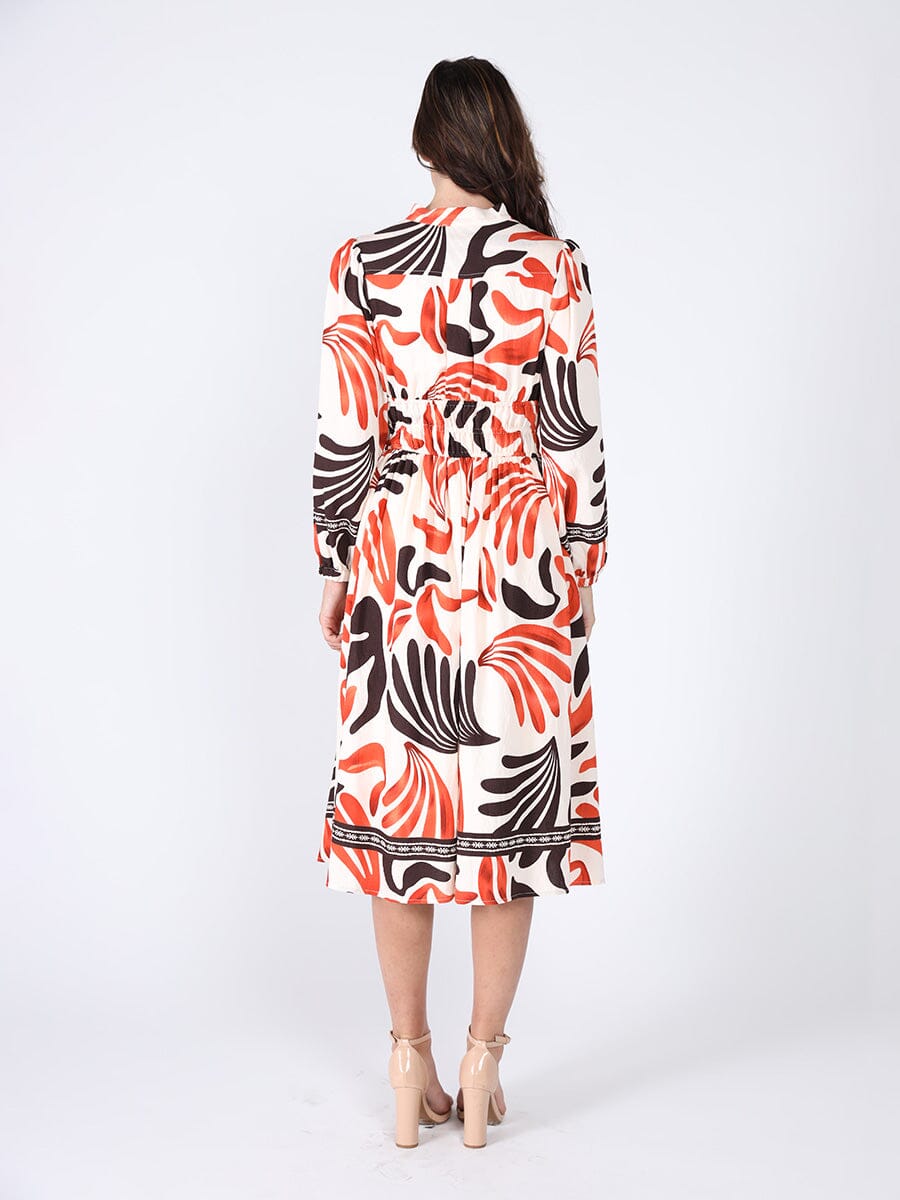 Elastic Waist Long Sleeve Printed Dress DRESS Gracia Fashion 