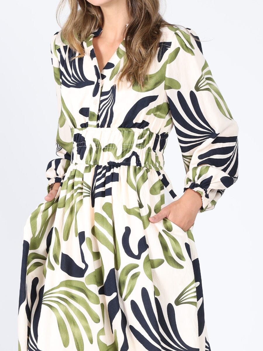 Elastic Waist Long Sleeve Printed Dress DRESS Gracia Fashion 