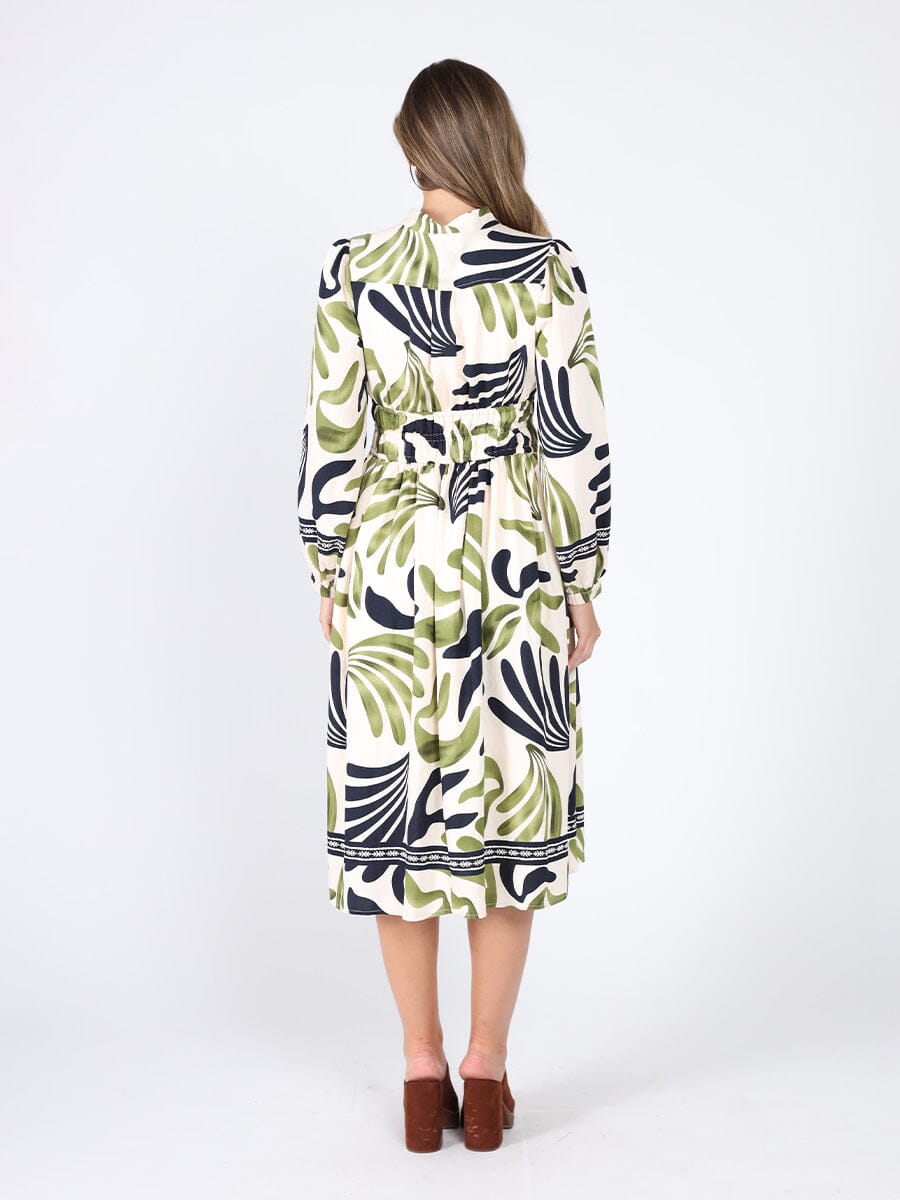 Elastic Waist Long Sleeve Printed Dress DRESS Gracia Fashion 