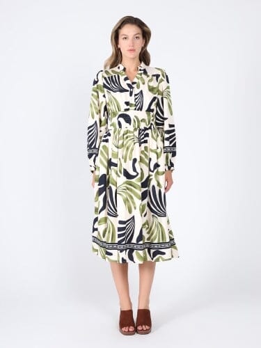 Elastic Waist Long Sleeve Printed Dress DRESS Gracia Fashion OLIVE S 