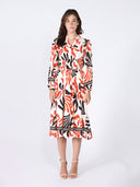 Elastic Waist Long Sleeve Printed Dress DRESS Gracia Fashion ORANGE S 