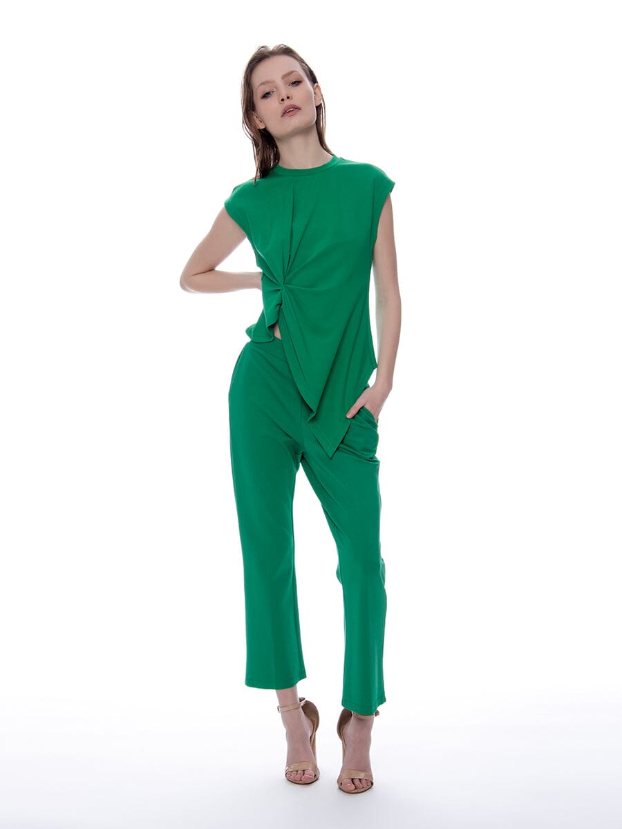 Elastic Waist Wide Leg Stretch Pants PANTS Gracia Fashion GREEN S 