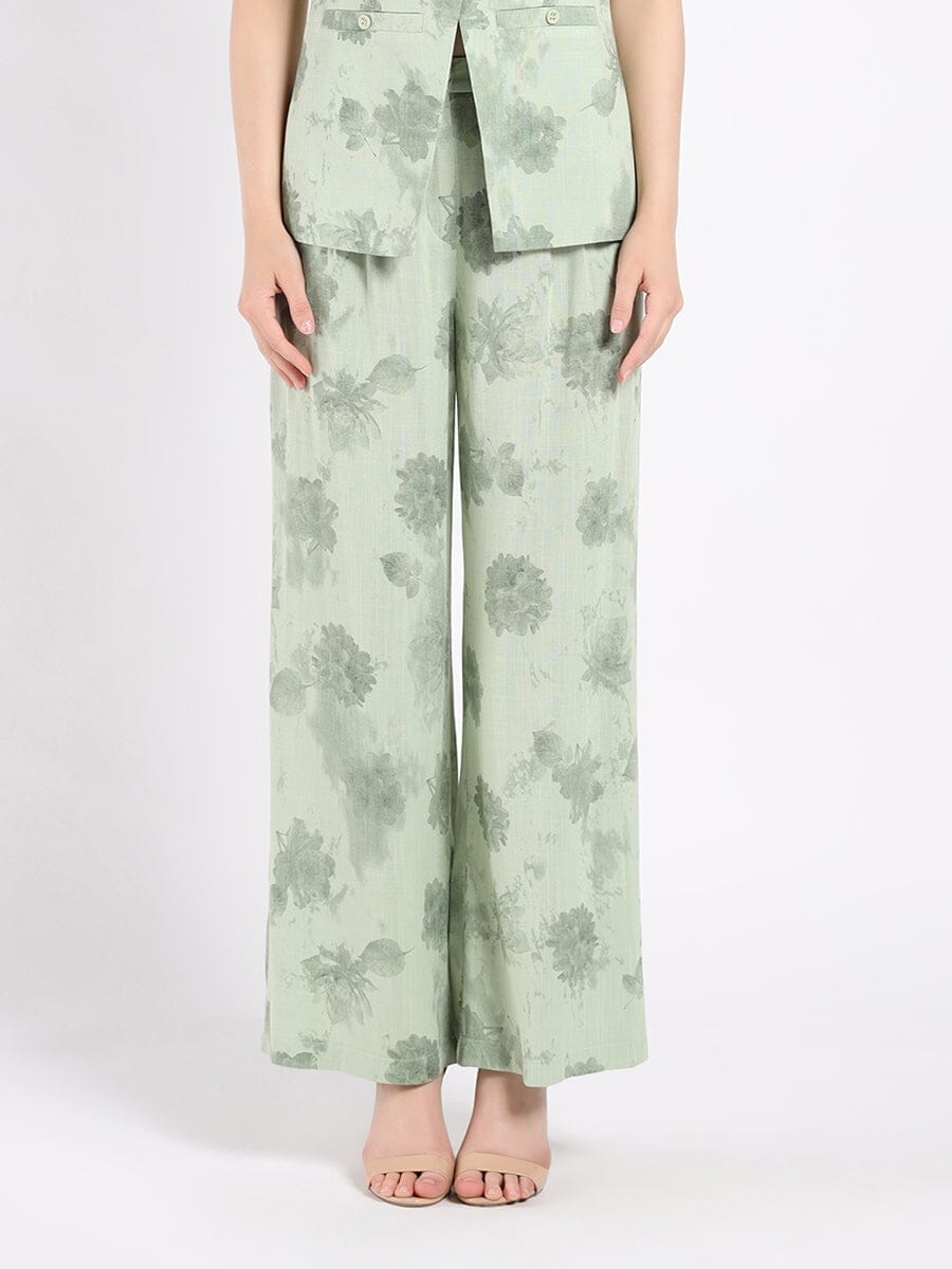 Elastic Waisted Wide Leg Pants PANTS Gracia Fashion LIGHT GREEN S 