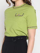 Embellished Chain Link Trim Short Sleeve Top TOP Gracia Fashion 
