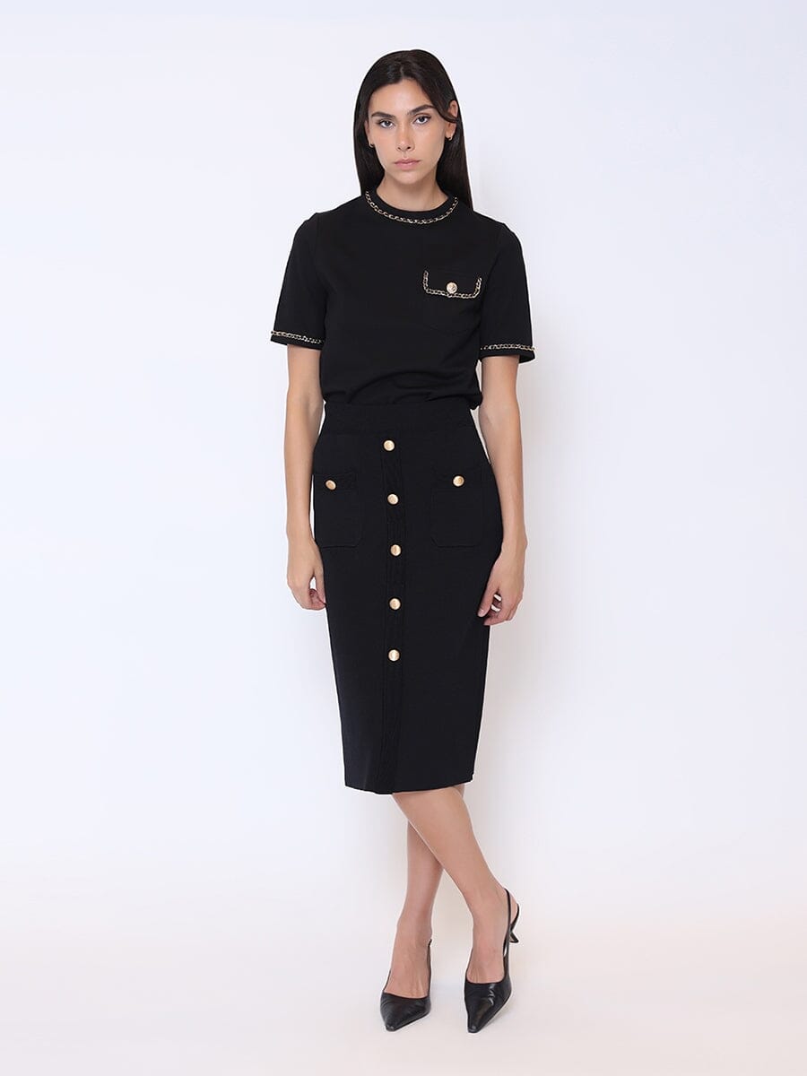 Embellished Chain Link Trim Short Sleeve Top TOP Gracia Fashion BLACK S 