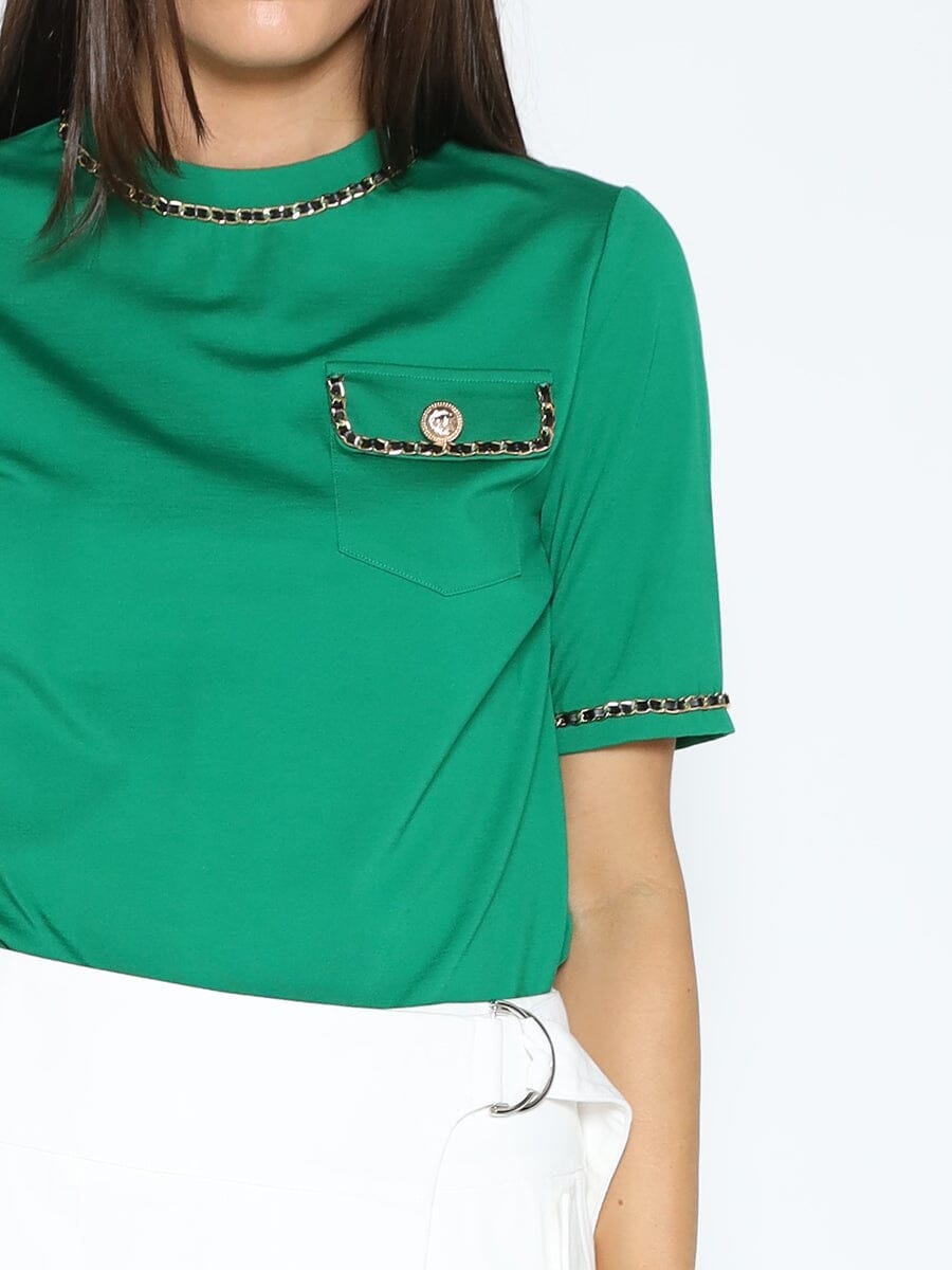 Embellished Chain Link Trim Short Sleeve Top TOP Gracia Fashion GREEN S 