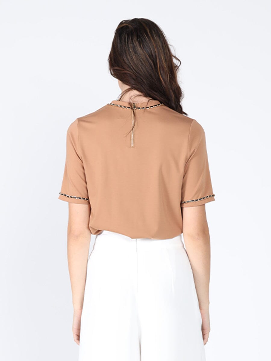Embellished Chain Link Trim Short Sleeve Top TOP Gracia Fashion 