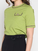 Embellished Chain Link Trim Short Sleeve Top TOP Gracia Fashion 