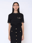 Embellished Chain Link Trim Short Sleeve Top TOP Gracia Fashion BLACK S 