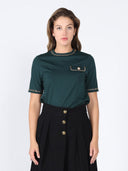 Embellished Chain Link Trim Short Sleeve Top TOP Gracia Fashion HUNTER GREEN S 