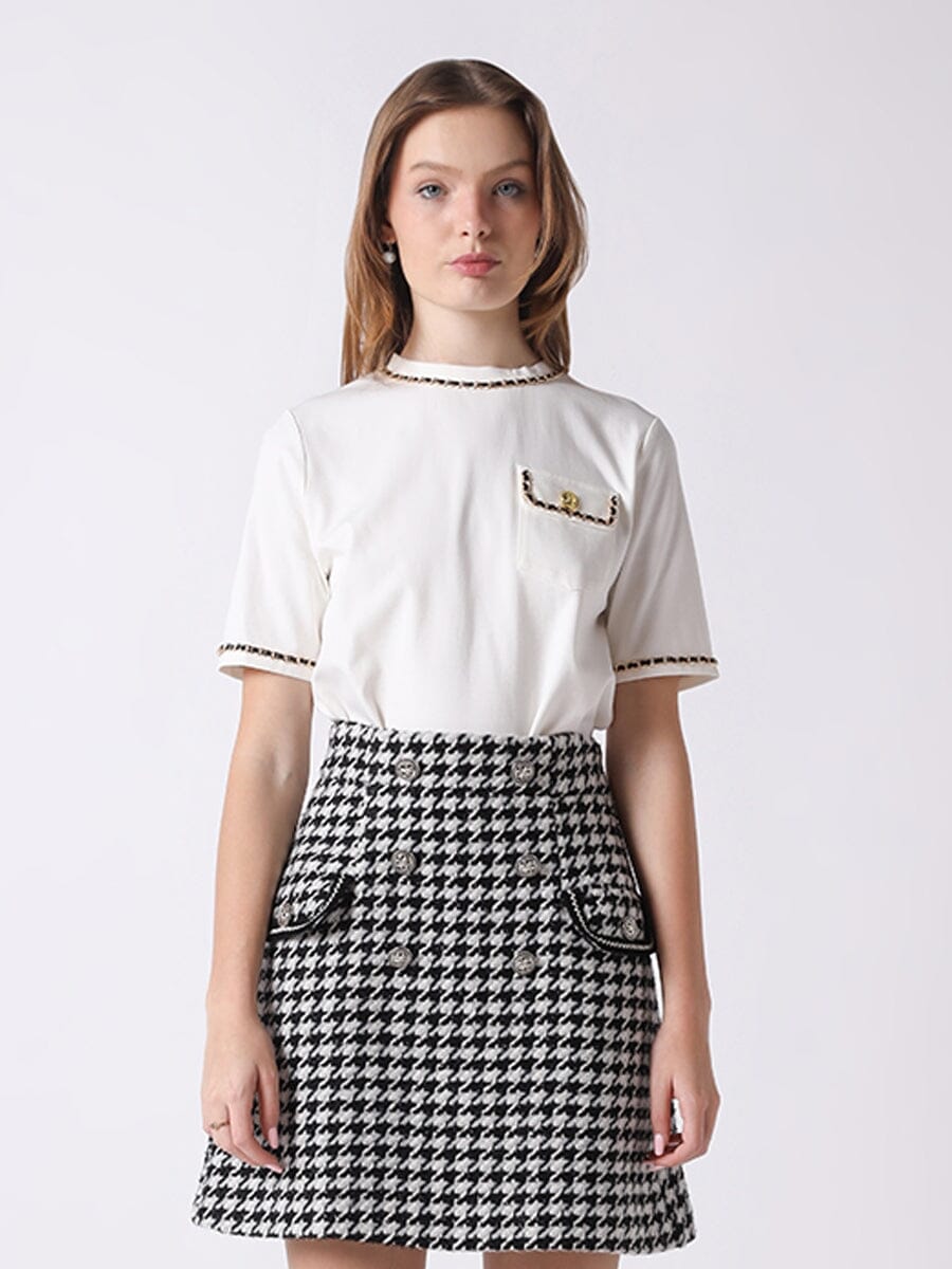 Embellished Chain Link Trim Short Sleeve Top TOP Gracia Fashion WHITE S 