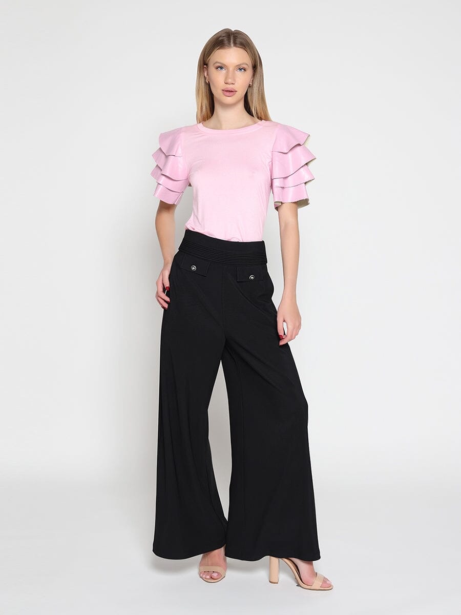 Embellished Pockets High Waist Wide Leg Pants PANTS Gracia Fashion 