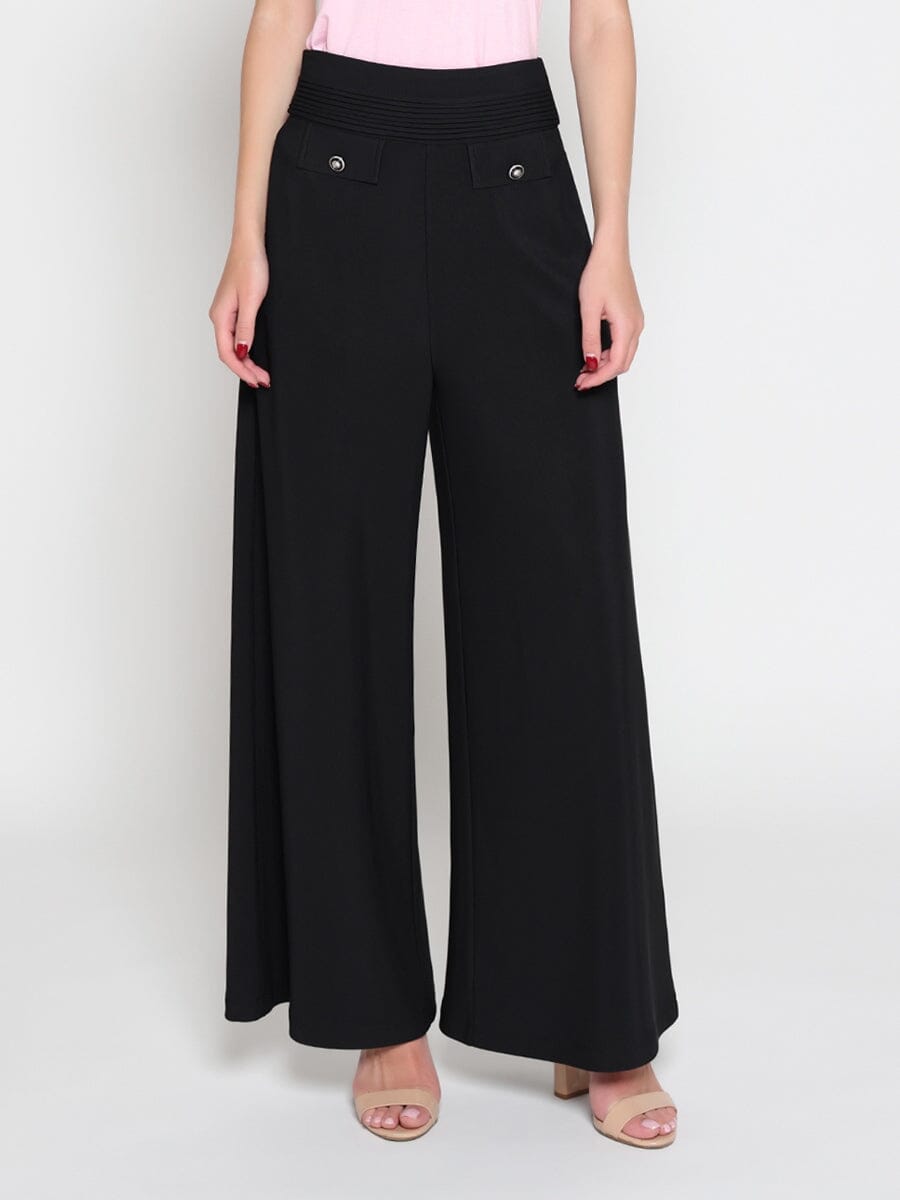 Embellished Pockets High Waist Wide Leg Pants PANTS Gracia Fashion BLACK S 