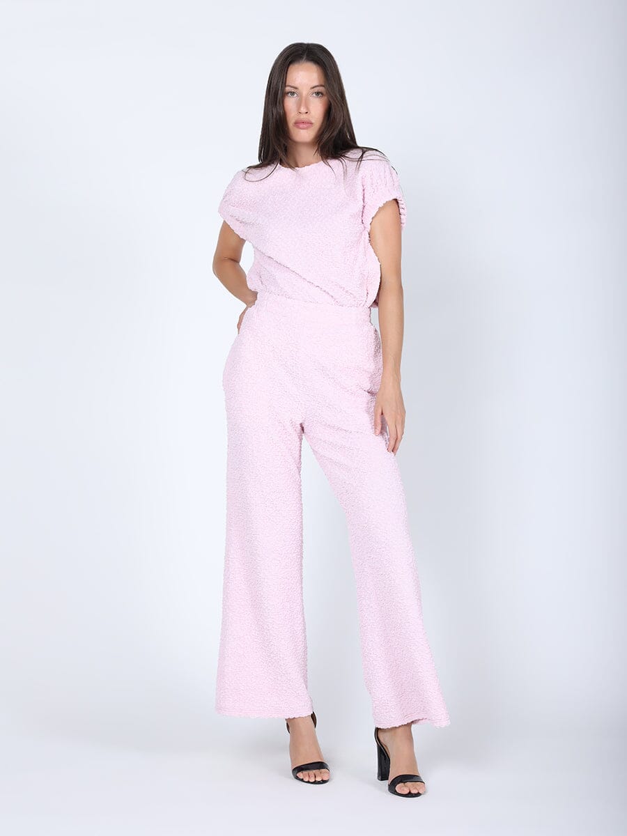 Embossed Texture Wide Leg Pants PANTS Gracia Fashion PINK S 