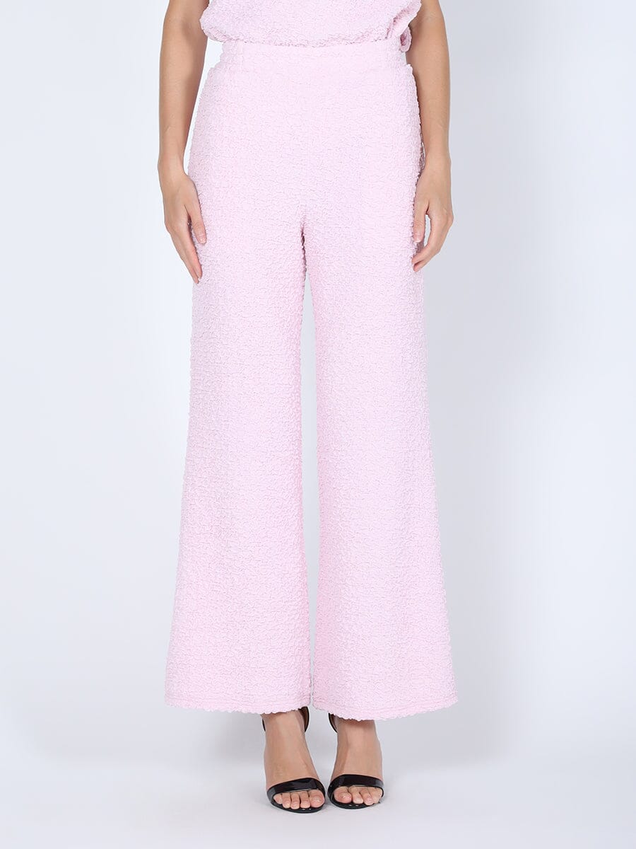 Embossed Texture Wide Leg Pants PANTS Gracia Fashion PINK S 
