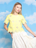 Embroidered eyelet crop top TOP Gracia Fashion YELLOW S 