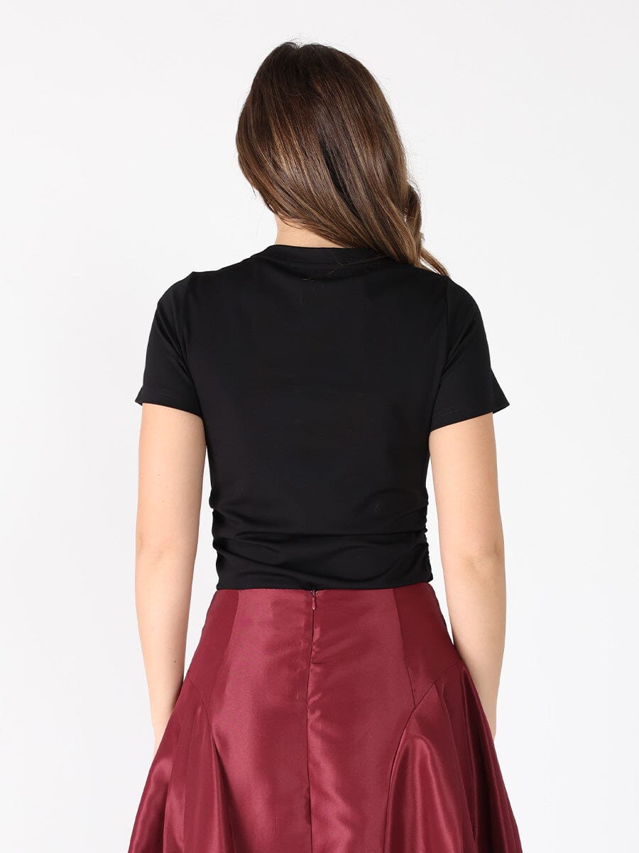 Embroidered floral applique crew neck top TOP Gracia Fashion 