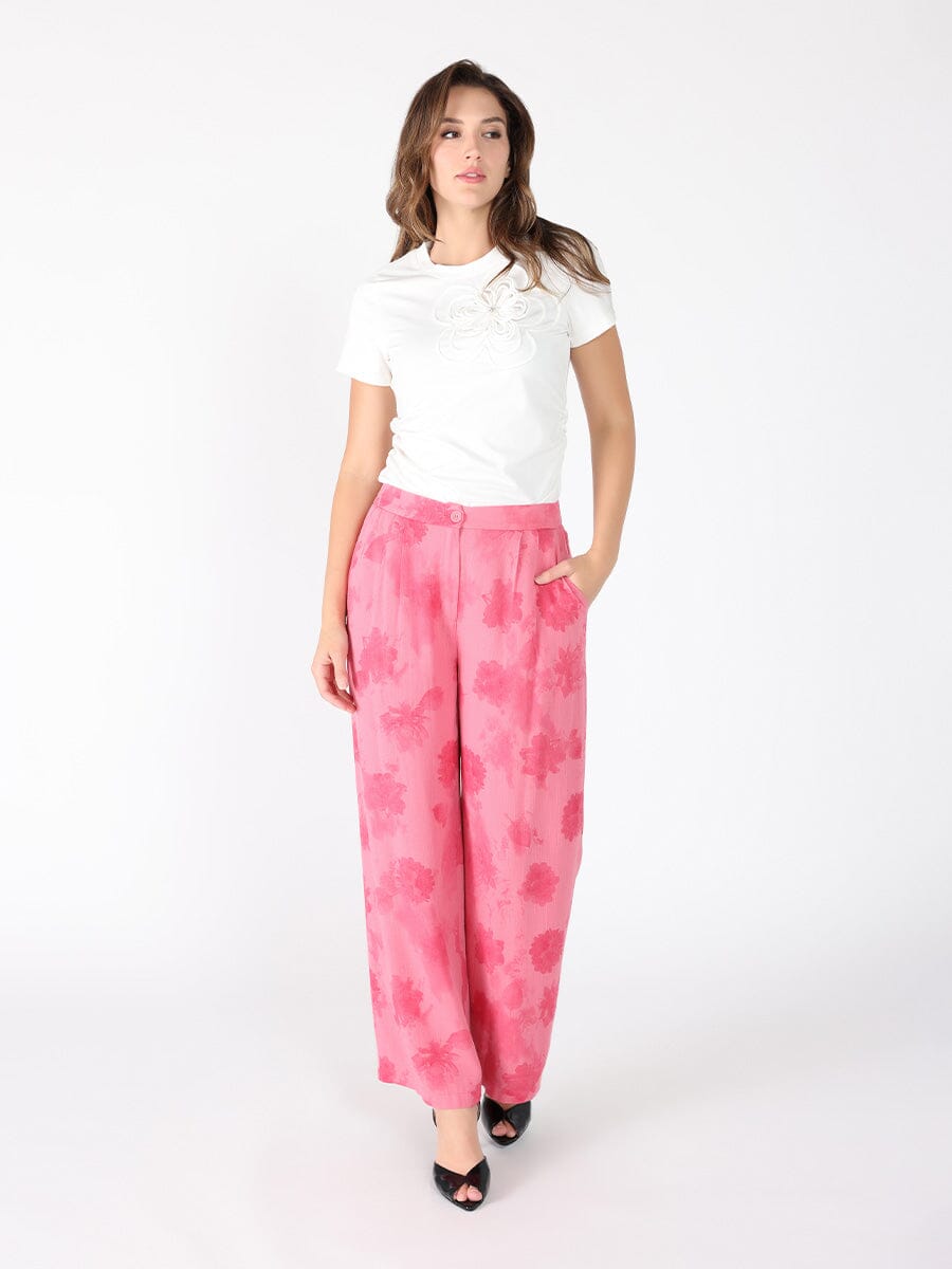 Embroidered floral applique crew neck top TOP Gracia Fashion 