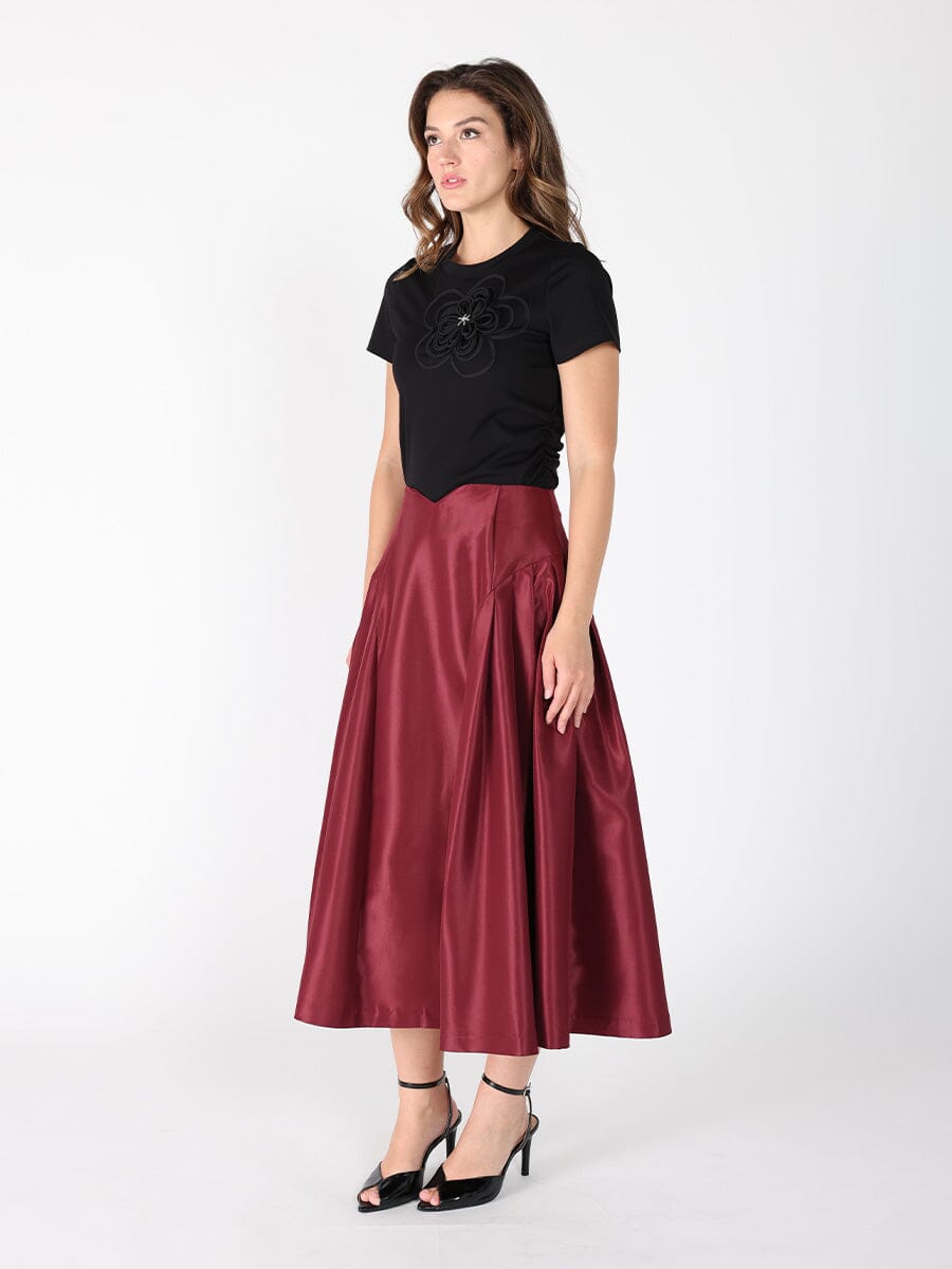 Embroidered floral applique crew neck top TOP Gracia Fashion 