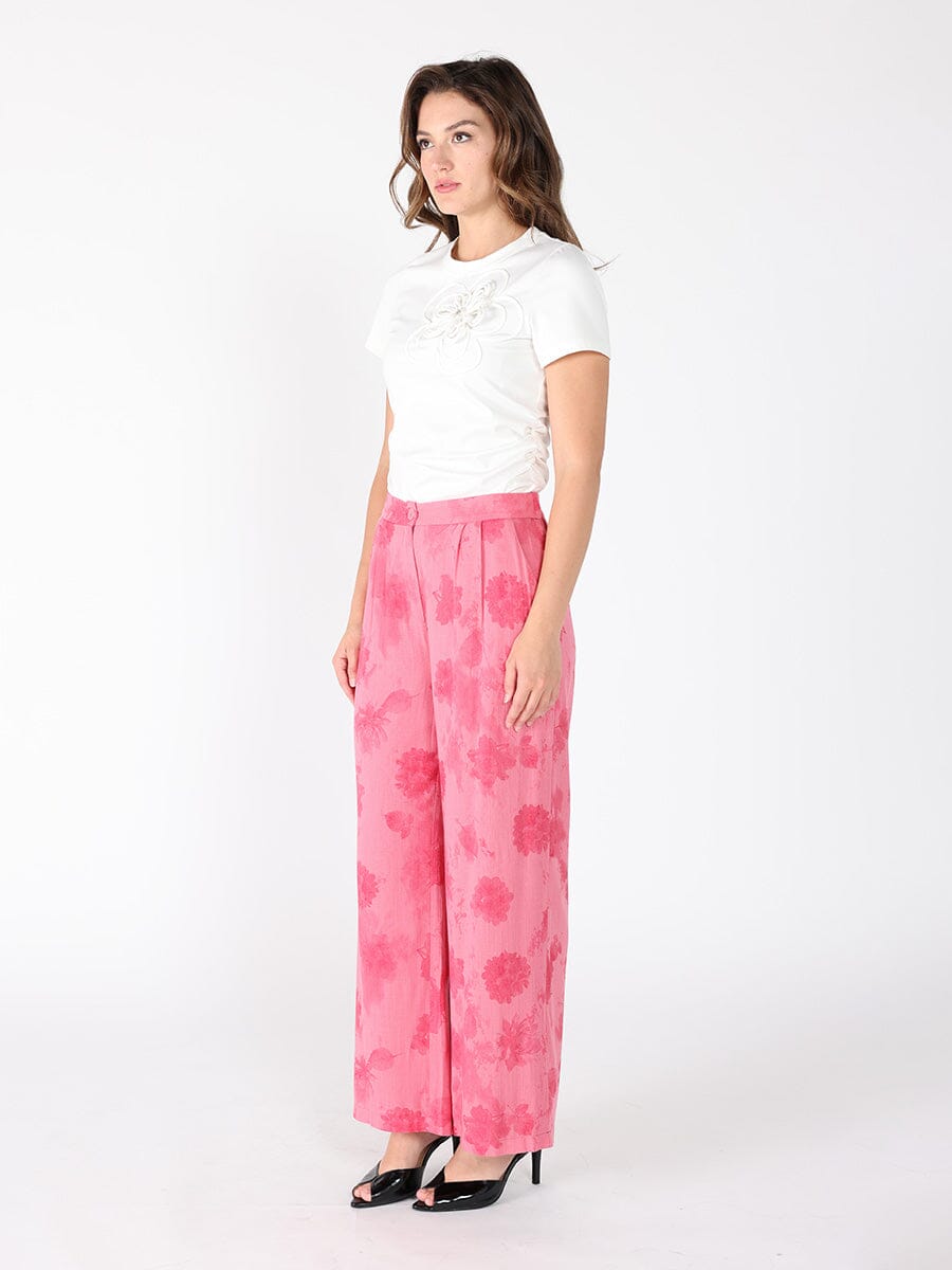 Embroidered floral applique crew neck top TOP Gracia Fashion 