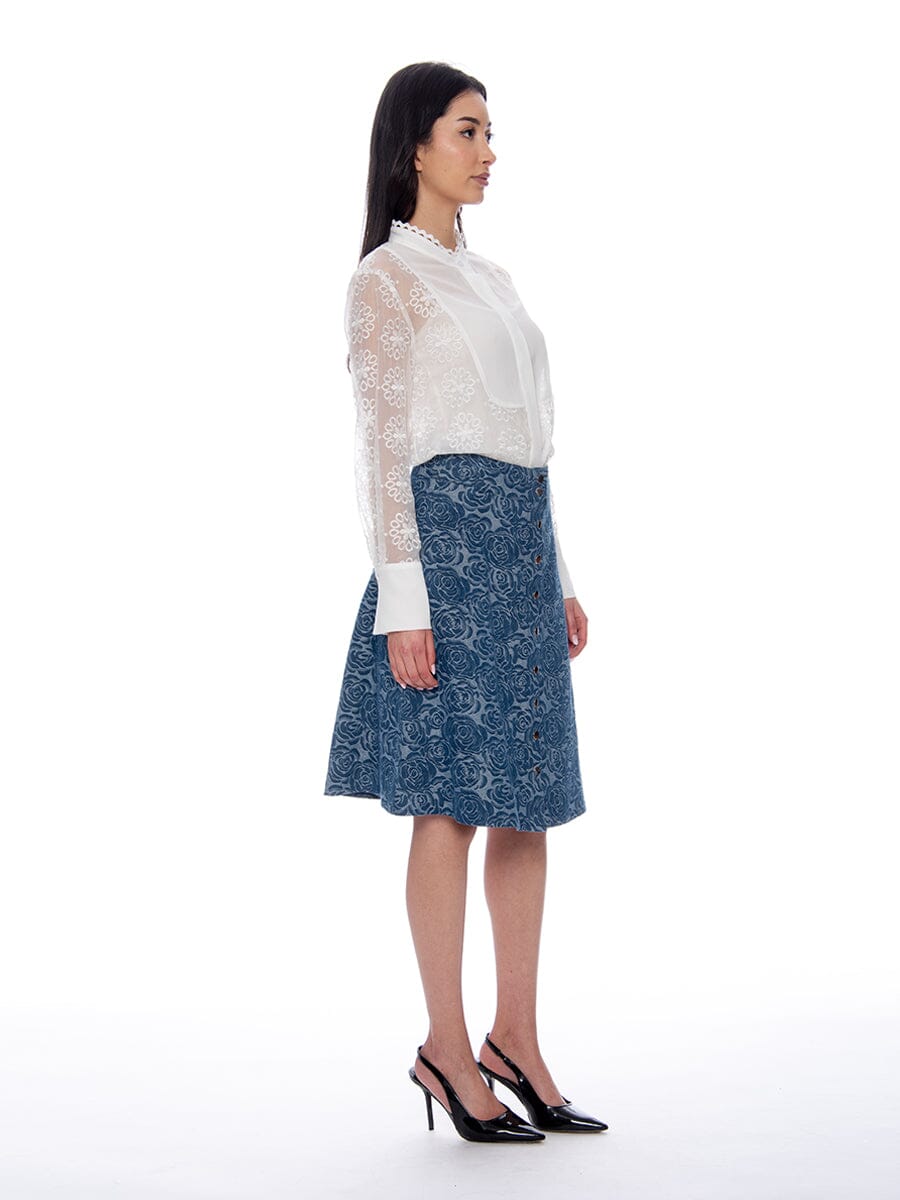 Embroidered Mesh Floral Long Cuff Sleve Top TOP Gracia Fashion 