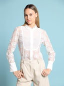 Embroidered Mesh Floral Long Cuff Sleve Top TOP Gracia Fashion WHITE S 